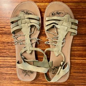 Kickers Gladiator Sandals in Gray Suede - Size 10 EUC - Boho festival chic